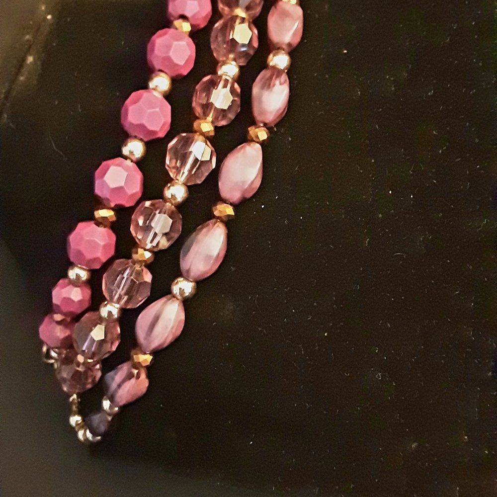 Purple Multi-Strand Beaded Statement Necklace - image 2